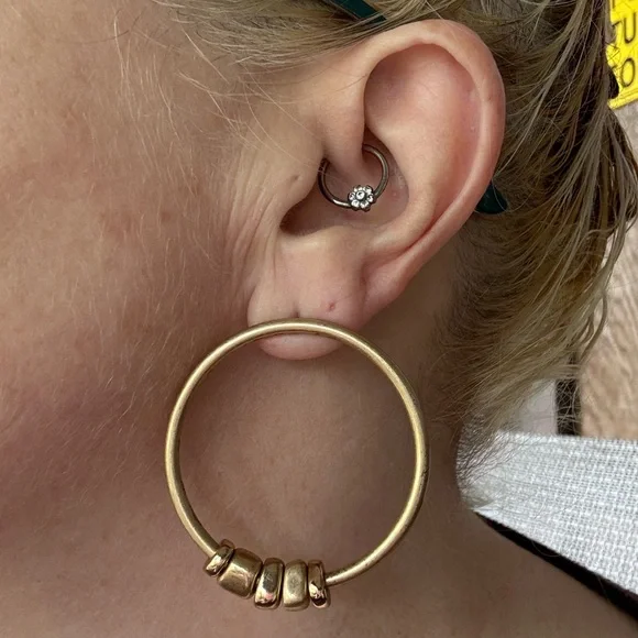 Robert Lee Morris Gold-tone Hoop Earrings with Bead Accents, NFS - Picture 2 of 2